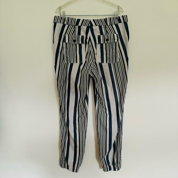 Ann Taylor LOFT Olive Green Blue Cream Casual Striped Jogger Pants Size 4 - Picture 4 of 11
